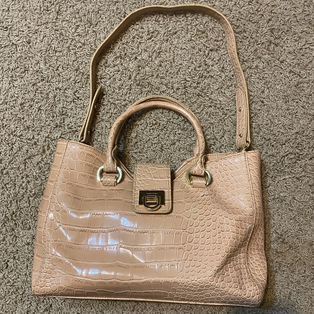Ivanka Trump Nude and Gold Faux Leather Crocodile Textured Handbag